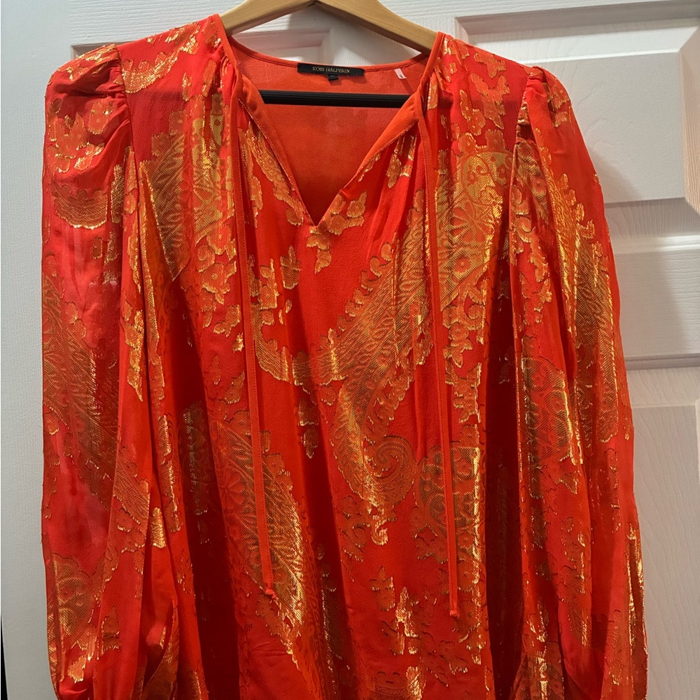 Elegant Red Blouse with Gold Patterns